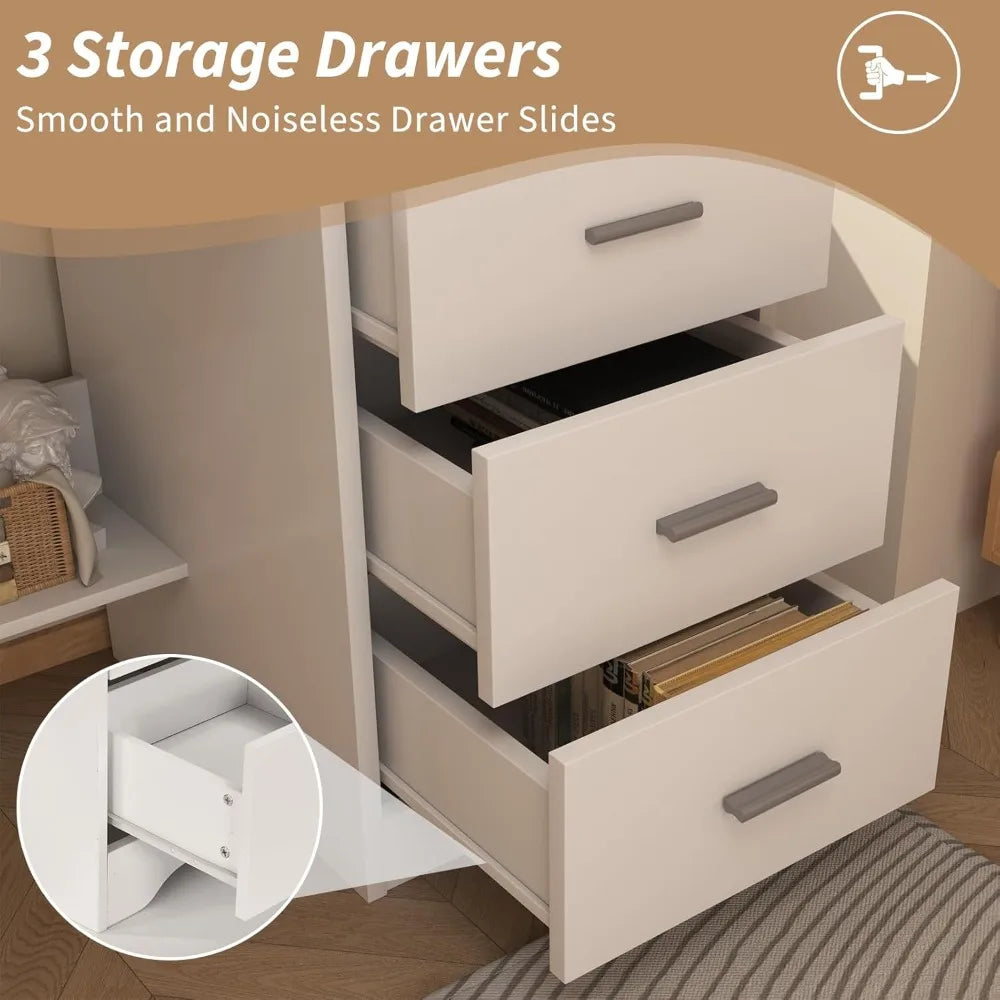 White Desk with 3 Drawers, 47 Inch Computer Desk with Drawers & Storage File Cabinet for Bedroom, Small Home Office Desk with