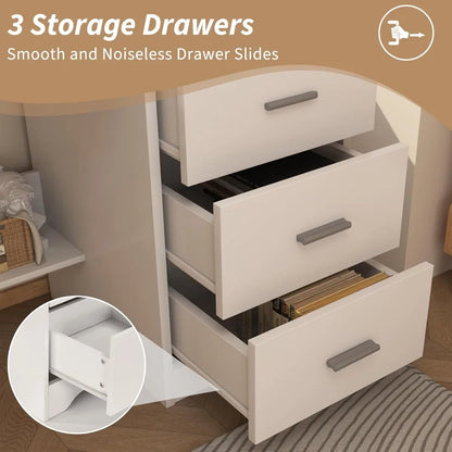 White Desk with 3 Drawers, 47 Inch Computer Desk with Drawers & Storage File Cabinet for Bedroom, Small Home Office Desk with