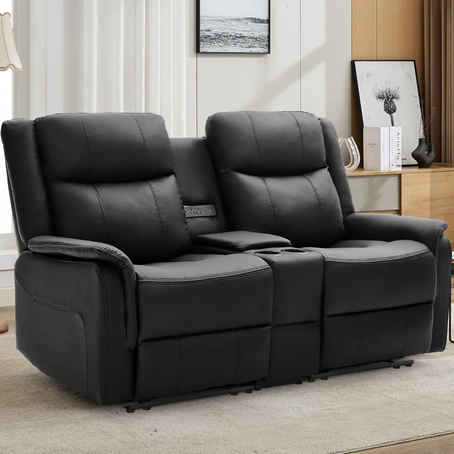 Loveseat Recliner Sofa, Reclining Loveseat Couch, Reclining Couch with Console, USB Port, US Outlets, and Cup, Customized