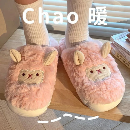Cotton Slippers Female Autumn and Winter Couple Home Indoor Plush Slippers Cute Sheep Non-slip Warm Slides Male Flat Shoes