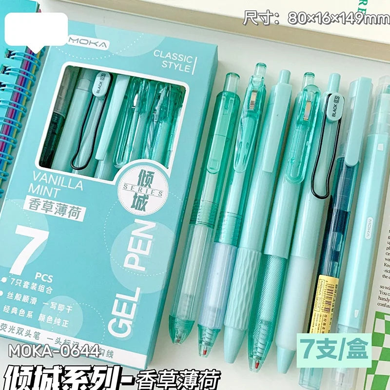 7Pcs/Box Minimalist Transparent 0.5mm Gel Pens Fashion Office Signature Pen Creative Multifunction School Supplies