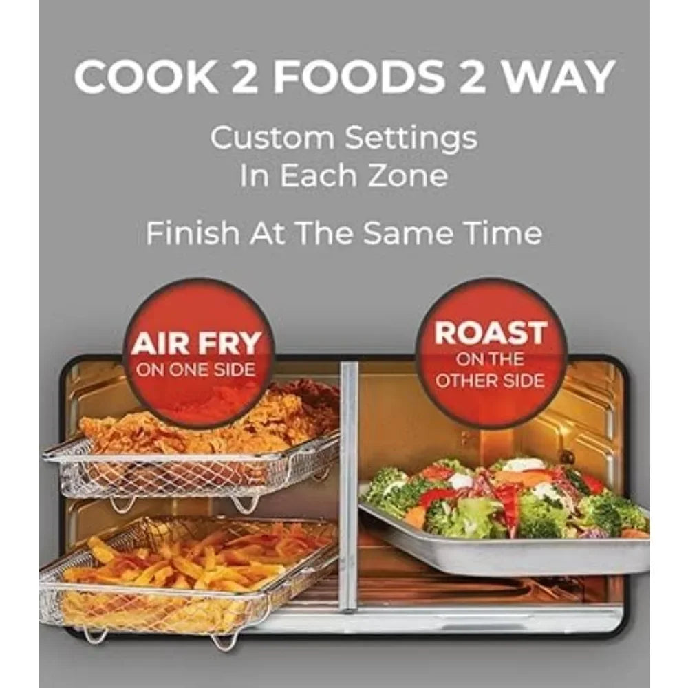 360 Air Fryer Oven Combo with French Door, 25 QT Extra Large Family Size Meals to Cook Two Foods