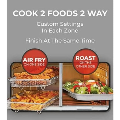 360 Air Fryer Oven Combo with French Door, 25 QT Extra Large Family Size Meals to Cook Two Foods
