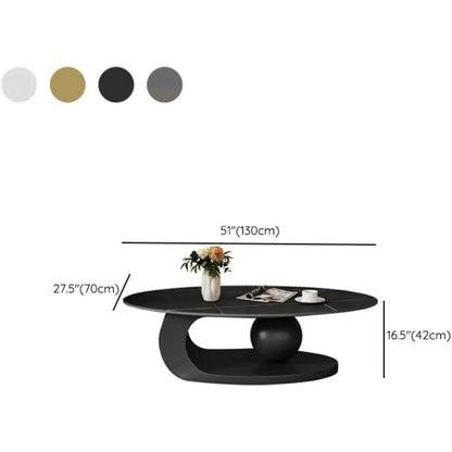 Modern Stone Coffee Table with Abstract Metal Base Living Room Table Center Table for Home Furniture-White 39" Lx 20" W x 17" H