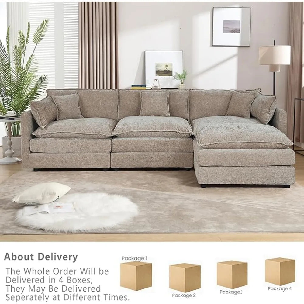 112.2" L-Shaped Cloud Couches | Deep 3 Seater Couch with Ottoman | Soft Chenille Cloud Sofa for Cozy Living Room,Customized
