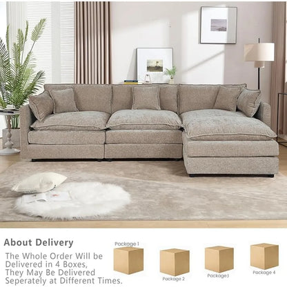 112.2" L-Shaped Cloud Couches | Deep 3 Seater Couch with Ottoman | Soft Chenille Cloud Sofa for Cozy Living Room,Customized