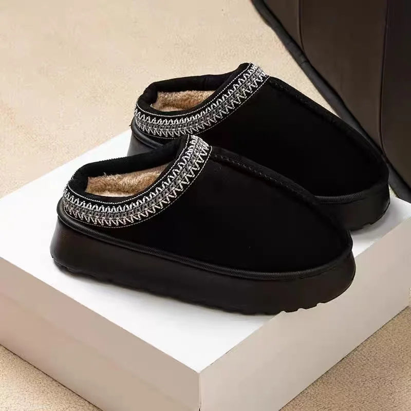 2025 Platform Fluffy Slippers Women/men House Flats Fashion Plush Winter Shoes Ladies Home Elegant Casual Footwear Large Size