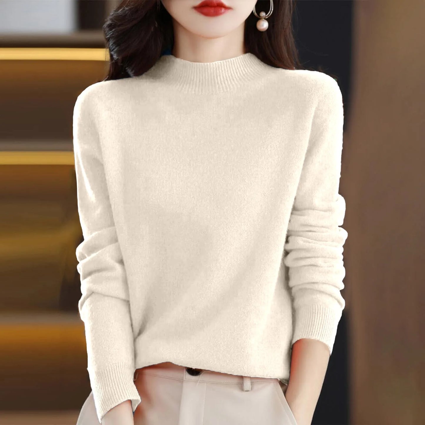 100% Pure Wool Half-Neck Pullover In Autumn And Winter New Cashmere Sweater Women'S Casual Knit Top Warm Jumper Tops 17 Colors