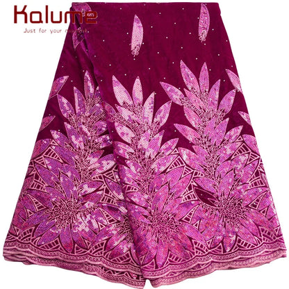 Kalume African Tulle Lace Fabric Sequins 2025 Nigerian Tulle Velvet Lace Fabric Tissue Fabric for Party Sew Cloth F3576