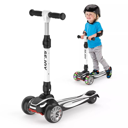 Sejoy Toddler Kick Scooter for Kids with 3 Wheels Extra-Wide Childrens Foldable Toy Scooter with Adjustable Height/Handlebars &