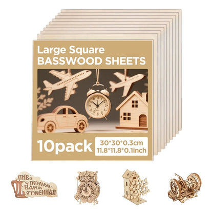 Basswood Sheets for Craft 3mm Thick Unfinished Wood Plywood DIY Craft Wood Board for Laser Engraving and Co2 Laser Cutting