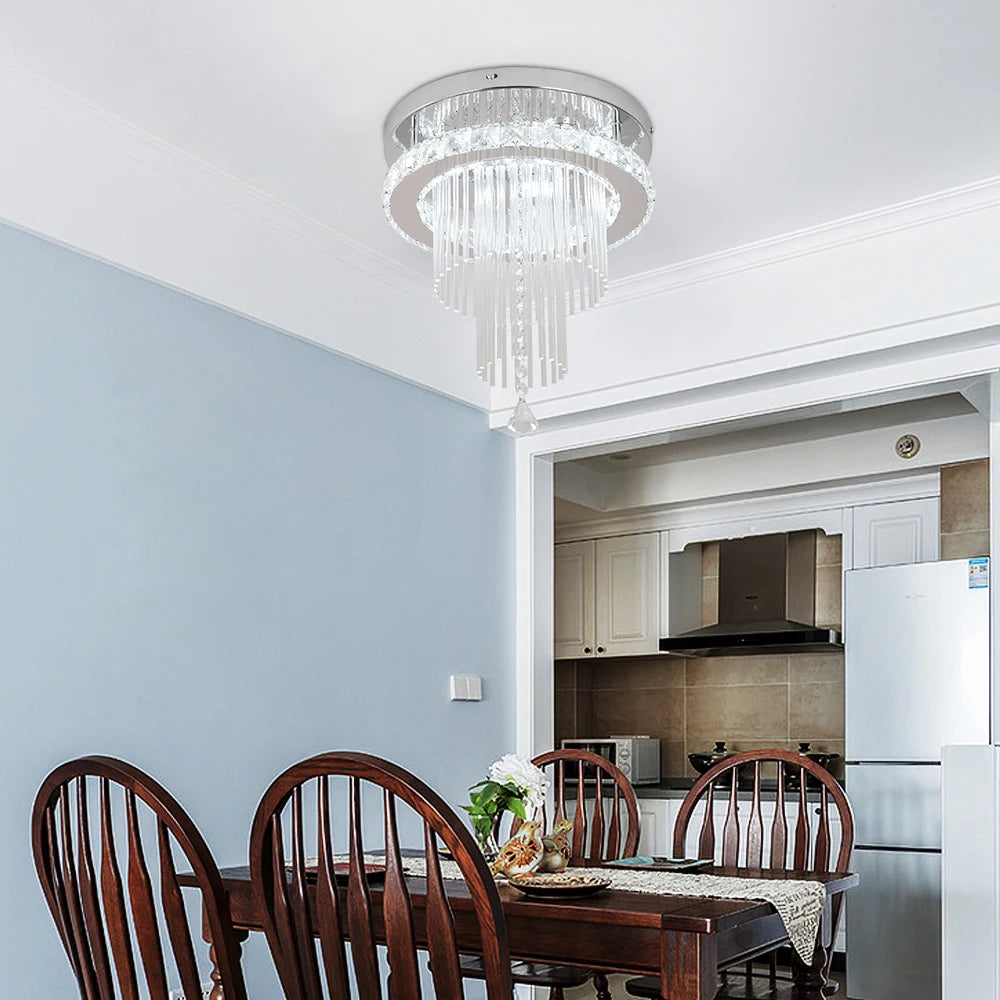 Modern Crystal Chandelier Ceiling Lamp Led Pendant Light Stainless Steel Fixture Aisle Lustre Dining Room Living Room Home Decor