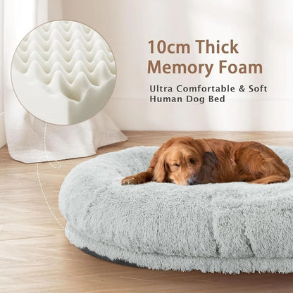 Oversized 71x45x12 Grey Memory Foam Dog Bed with Pillow, Blanket & Strap for Adults and Large Pets,Customized