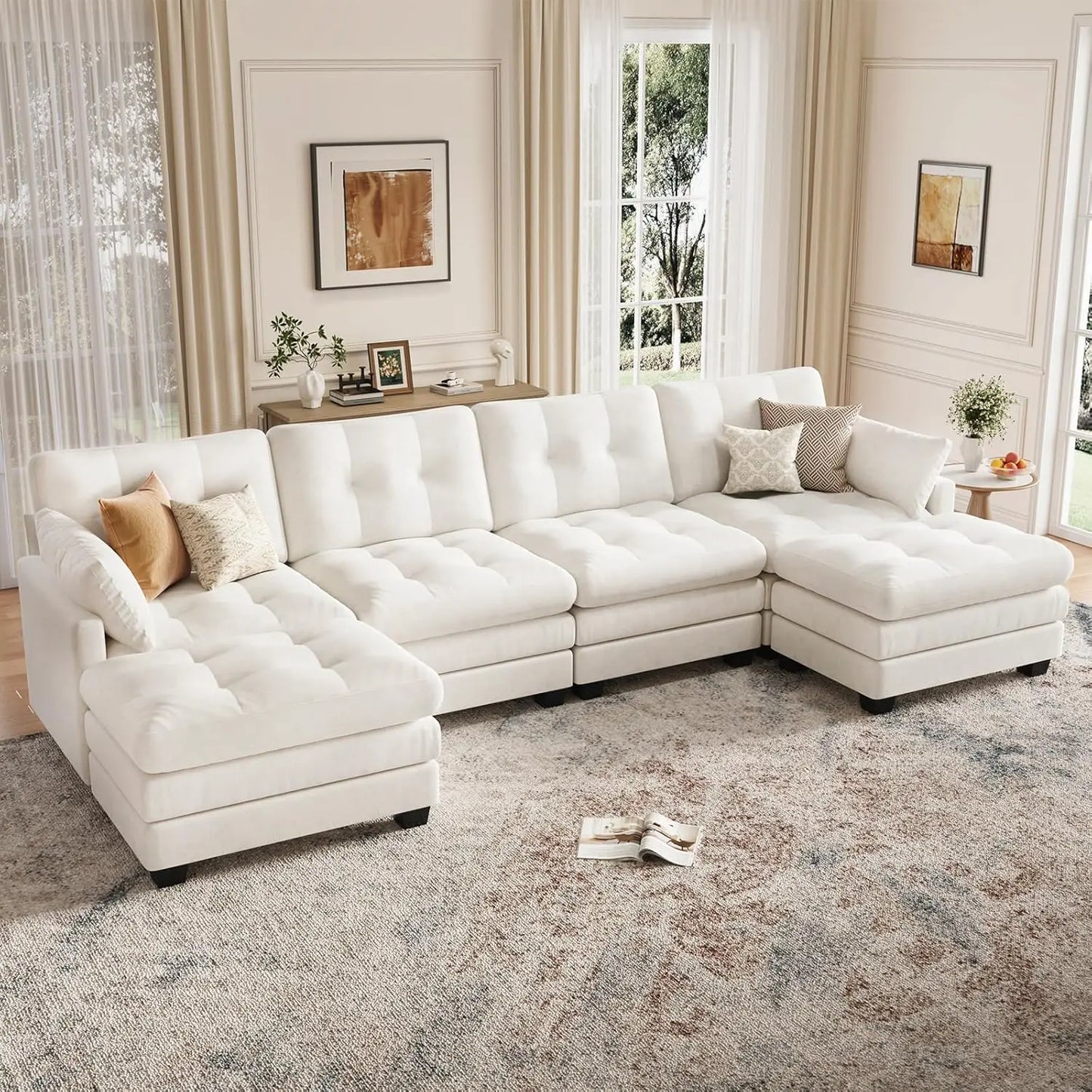 Modular Sectional U Shaped Sofa Couches for Living Room, Cloud Couch with Movable Ottoman, Comfy Chenille Sofa , Customized