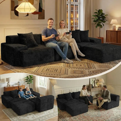 117" Modular Sectional Sofa Couch, Chenille Upholstered Boneless Couch, Oversized L-Shaped Cloud Sectional Couch, Customized