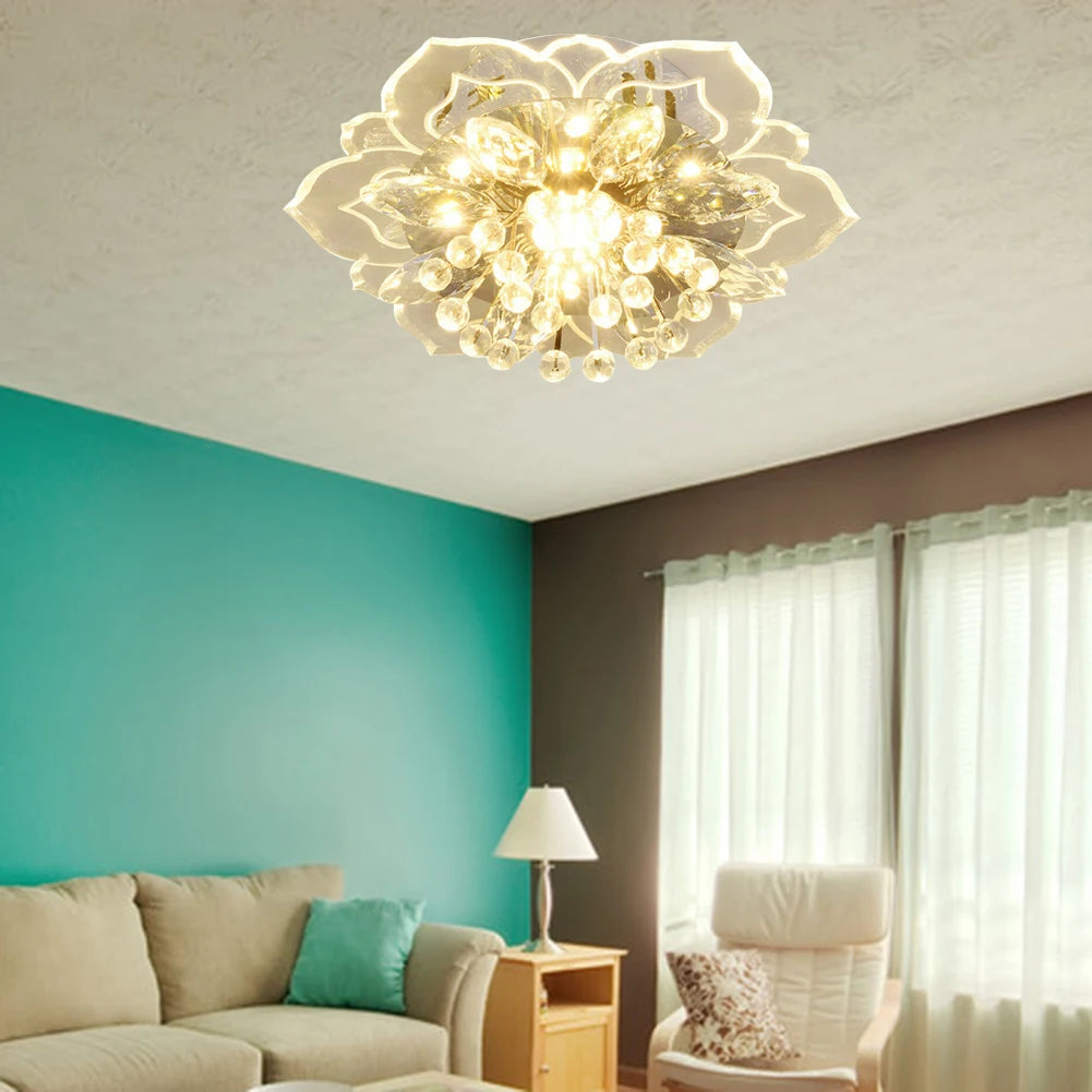 Creative LED Crystal Flower Chandelier Bedroom Interior Hallway Living Room Lighting Bedroom Kitchen Decoration