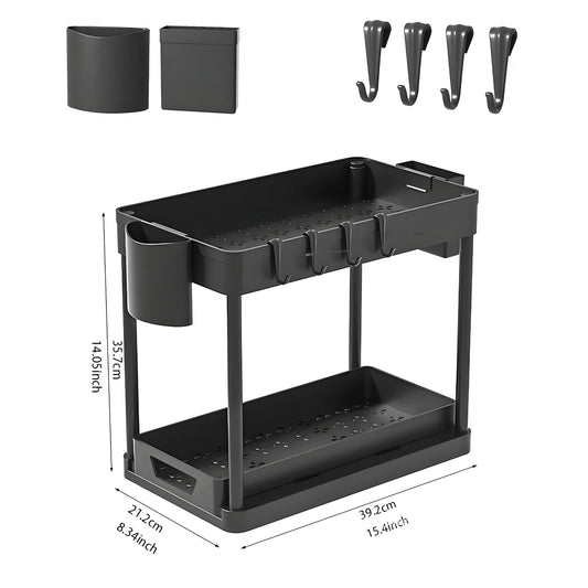 2-Pack Modular Under Sink Shelves - Adjustable Steel Organizer ✔Epoxy-Coated & Rustproof (Cabinet Closet Storage)