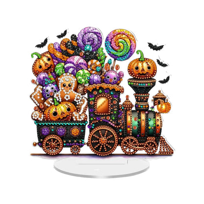 2D Flat Halloween DIY Desktop Diamond Art Kits Single Drill Diamond Painting Desktop Ornaments Kit for Home Office Desktop Decor