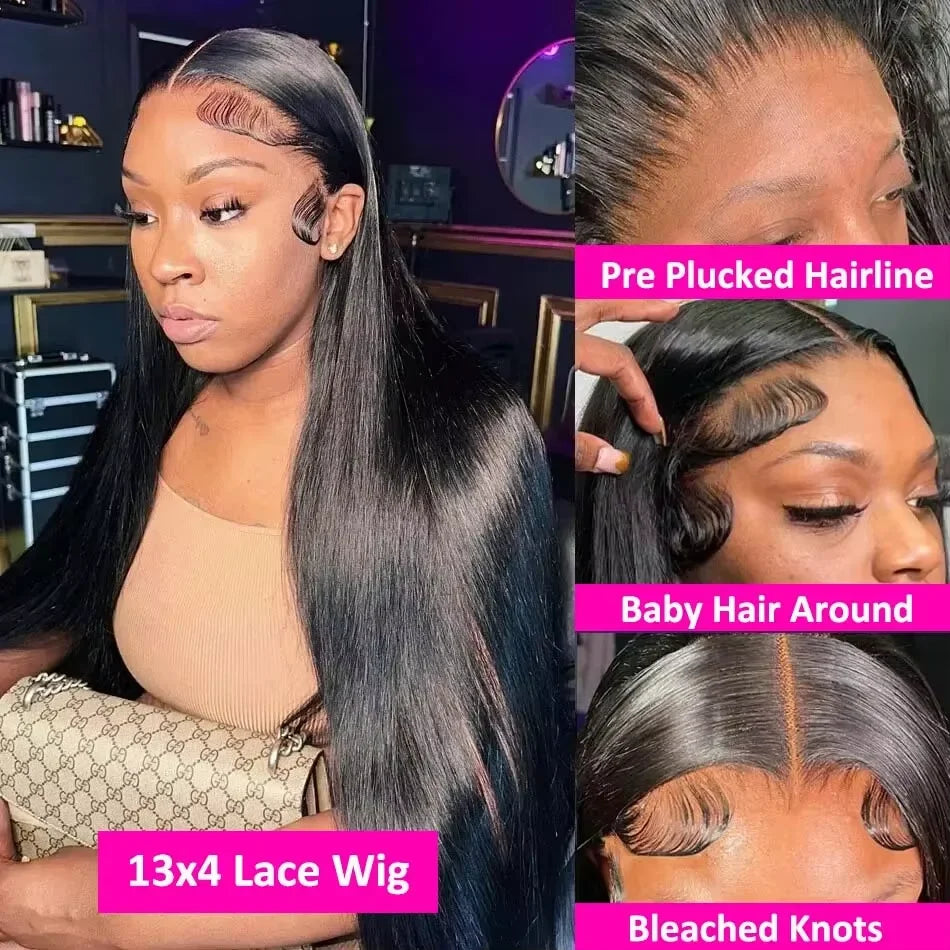 Straight Human Hair Wig 100%Human Hair Quality 13X6 Hd Transparent Lace Front Wig For Black Women 5X5 Glueless Brazilian 40 Inch