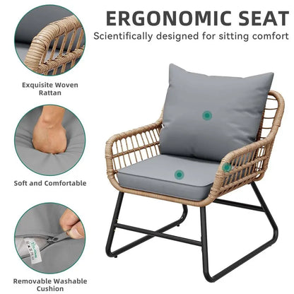 4Piece Patio Furniture Set, Wicker Outdoor Furniture Set with Cushions, Outdoor Table and Chairs for Balcony, Backyard, Deck, A
