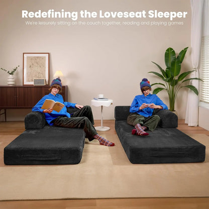 79" Boneless Corduroy Convertible Sofa Bed Foldable Memory Foam Compressed Modular Couch in a Box for Customized Comfort