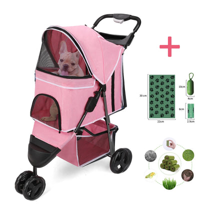 carreola para mascotas perro 3 Wheel Foldable Cat Dog Stroller with Storage Basket, Handle 360° Pet Dog Stroller