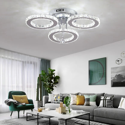 Modern Ceiling Lamp Pendant Light Crystal Led Chandelier Fixture Rings Stainless Steel Plafonnier Kids Bedroom Home Decor Indoor