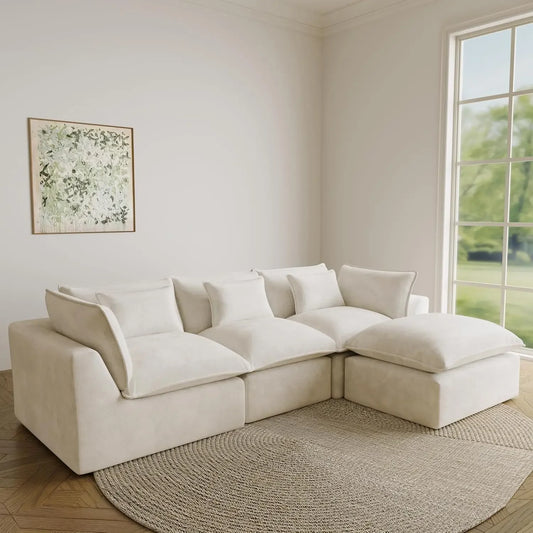 Cloud Couch 102.3'' Oversized Boneless Sectional Sofa with Ottoman - Modern Modular Customized Comfortable Seating Furniture