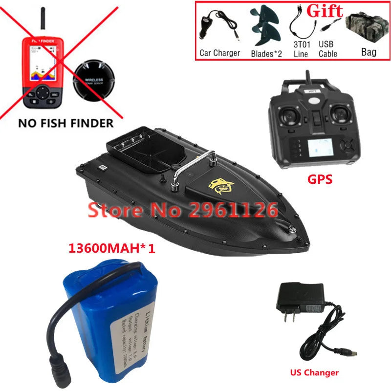 600M GPS Sonar Fish Exploration High Speed Remote Control Bait Boat Model 1.5KG 16GPS Constant Speed Cruise RC Bait Boat Model