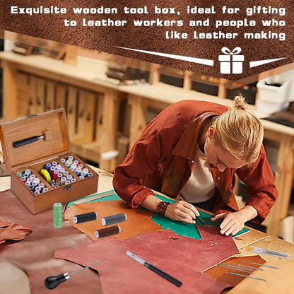Leather Sewing Tools with Large-Eye Stitching Needles Waxed Thread Leather Stitching Kit for DIY Leather Craft