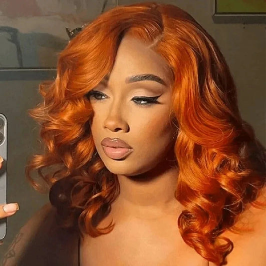 Ginger Wig Human Hair Orange Body Wave Bob Wig Glueless Wig 4x4 Hd Bob Lace Frontal Closure Wigs Human Hair Pre Plucked #350