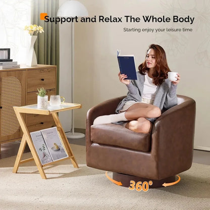360°Swivel Accent Chair with Engineered Wood Base and Removable Cushion for Living Room, Bedroom, Curved Back Barrel Chair for