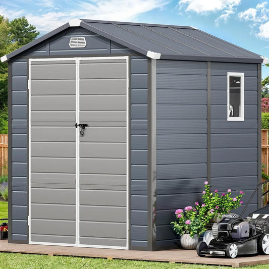 6x6FT Outdoor Plastic Storage Shed without Floor, Weather-Resistant with Lockable Doors, Window, and Vents