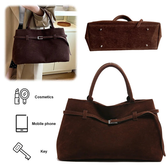 Women Suede Top Handle Bag Large Capacity Tote Bag Solid Color Shoulder Bag Vintage Satchel Bag for Work Travel Birthdays Gifts