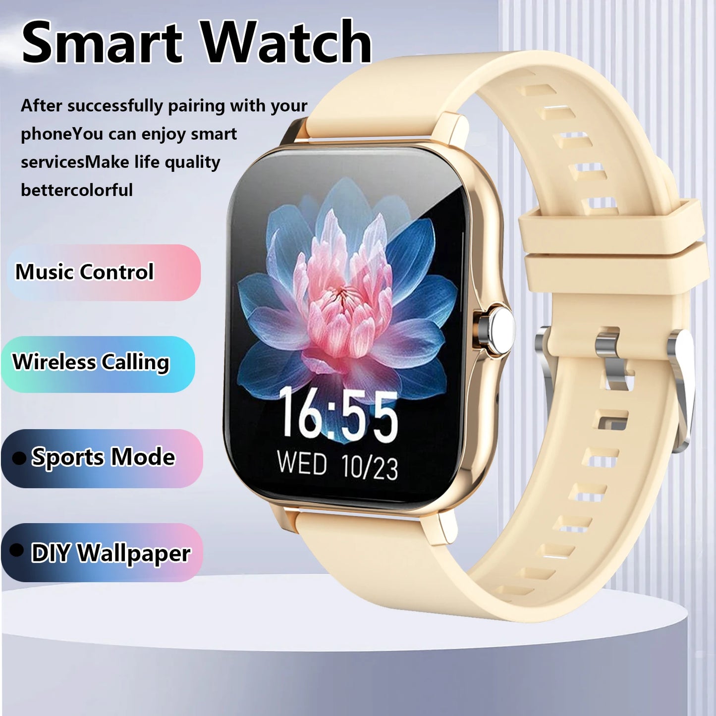 Smartwatch, Wireless Calling/dialing, Message Reminders, Multi-sport Mode, Music Playback, Suitable for IPhone/Android