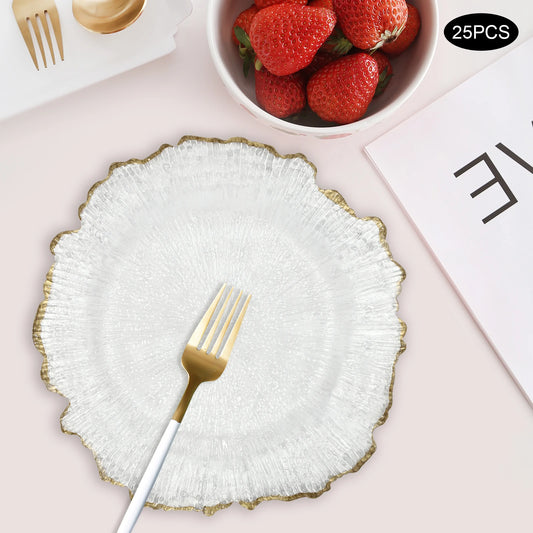 25 Pcs Clear Gold Flower Charger Plates Table Dinner Plates Hot Stamping Sturdy Easy Clean For Family Party Business