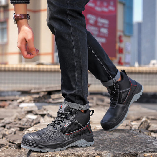 Connected to the tongue of the shoes watperpoof work shoes Men Anti-puncture Steel Toe Non Slip Work Outdoor Male Boots