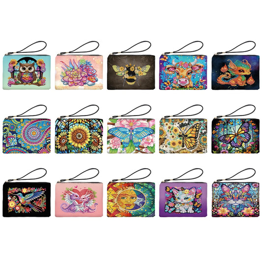 PU Partial Special Shaped Cartoon DIY Diamond Painting Wallet Purse Diamond Art Storage Clutch Purse Female Makeup Bag