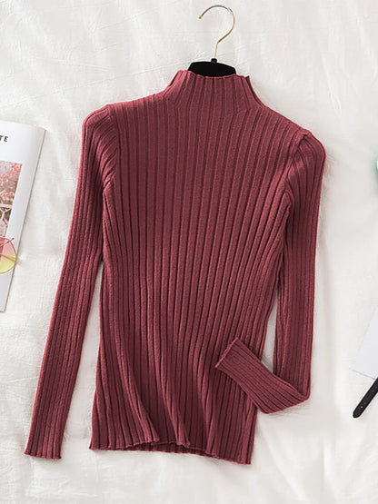 Croysier Pullover Ribbed Knitted Sweater Autumn Winter Clothes Women 2025 High Neck Long Sleeve Slim Basic Woman Sweaters Tops