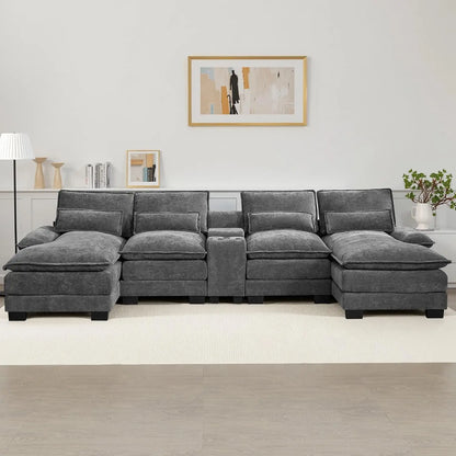 125" U Shaped Cloud Modular Sectional Couch for Living Room, Small Comfy Chenille Sofa with Double Chaise Lounge,, Customized