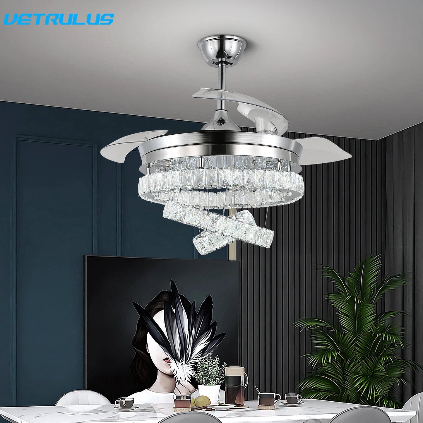 Modern Ceiling Fan Led Light Remote Control Living Dining Room Ceiling Fan Lamp Chandelier Indoor Decor Fixture BLDC Intelligent