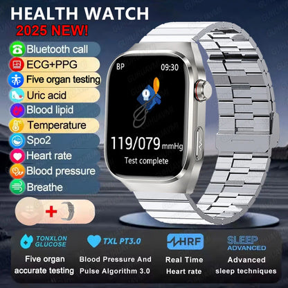 2026 New ECG+PPG Accurate Measure Heart Rate Smart Watch Men Blood Pressure Lipids Uric Acid Bluetooth Call Health Smartwatches