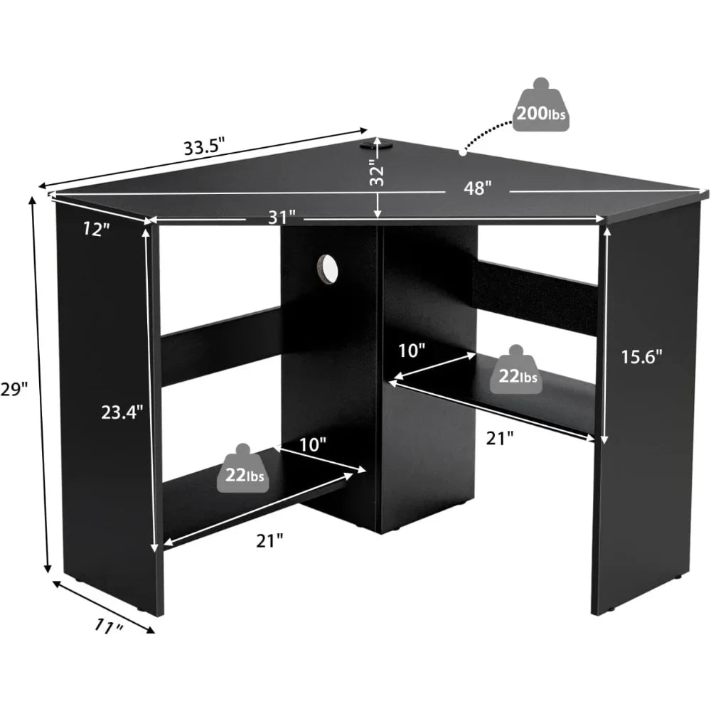 Corner Desk, 90 Degrees Triangle Computer Desk for Small Space, Space Saving Bedroom Corner Makeup Vanity Desk with Storage