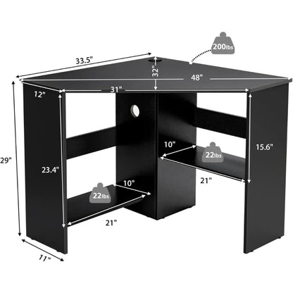 Corner Desk, 90 Degrees Triangle Computer Desk for Small Space, Space Saving Bedroom Corner Makeup Vanity Desk with Storage