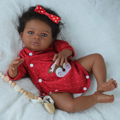 Risbecko 20 Inch Lifelike Black Reborn Baby Doll - African American Soft Cloth Body Doll - Birthday Gift/Christmas Gift