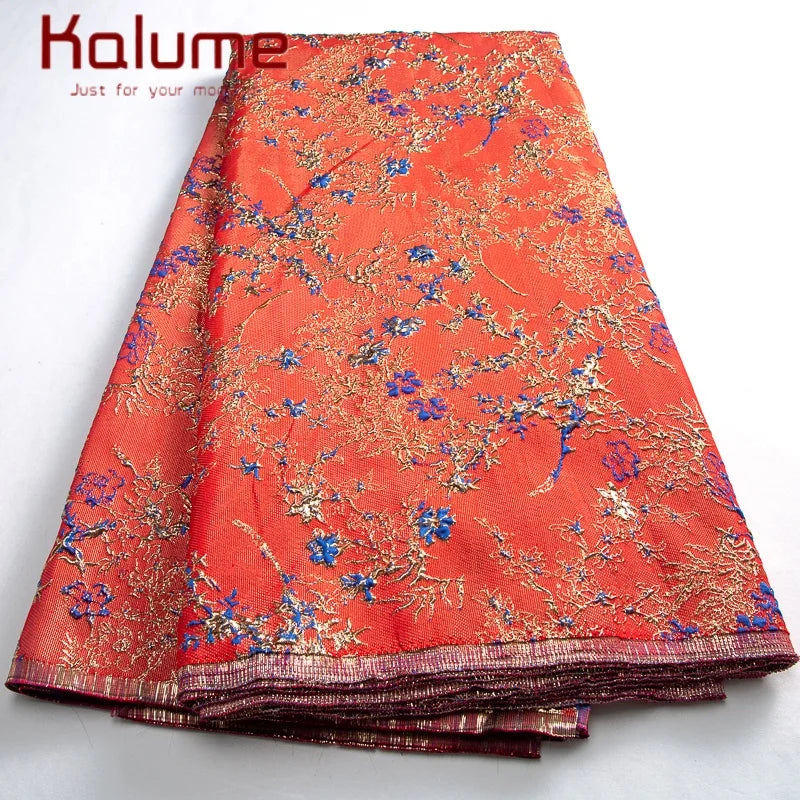 Kalume African Brocade Jacquard Lace Fabric 2025 High Quality Gilding Lace Fabric Ship From U.S. 2-5Days for Sewing Dress F3464