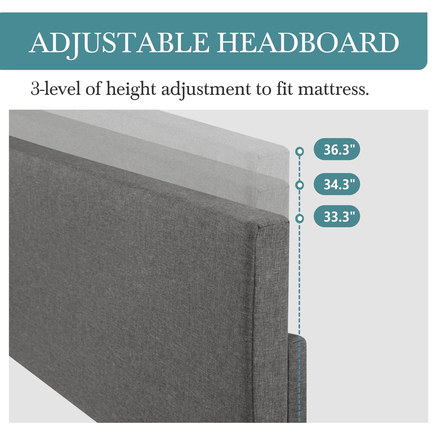 HOOMIC Full/Queen/King Upholstered Bed Frame with Adjustable Linen Headboard, Sturdy Wood Slats & Quiet Support