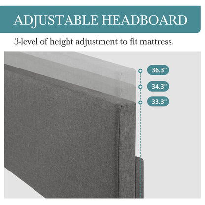 HOOMIC Full/Queen/King Upholstered Bed Frame with Adjustable Linen Headboard, Sturdy Wood Slats & Quiet Support