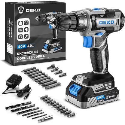 DEKO Cordless Drill 20V Electric Power Drill Set Drills Cordless with Battery and Charger Drill Driver Power Drill Cordless