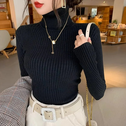2025 Casual Slim Knitted Pullover Autumn Winter Thick Turtleneck Sweater Base Sweater Korean Style Simple Base Layer Warm Tops